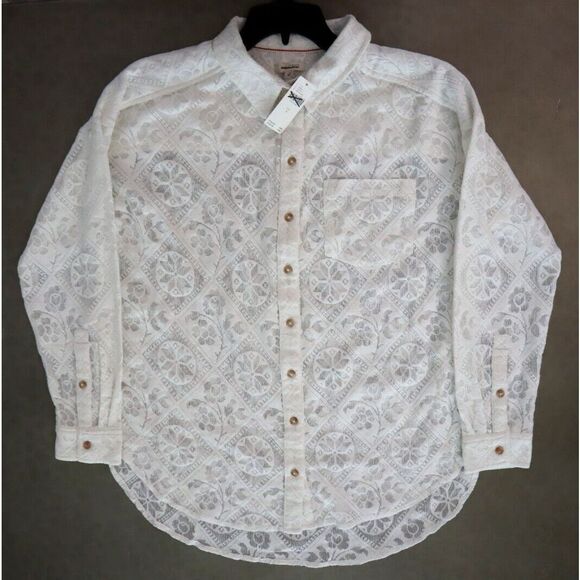 Anthropologie Pilcro OB1658602 Women's Sz S White Button Down Lace Blouse - Picture 8 of 9